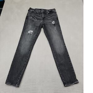 Aero Jeans Mens 32 X 32 Black Distressed Super Skinny Fit